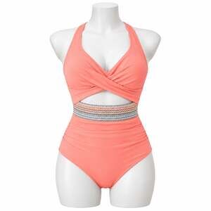 B2PRITY Women One Piece Swimsuit M Coral Twist Front Cutout Cross Back NWT